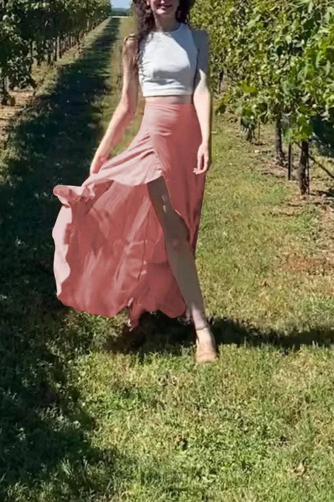 Ladies Inregualr Flounce Daily Ruffled Midi Skirt GQRB