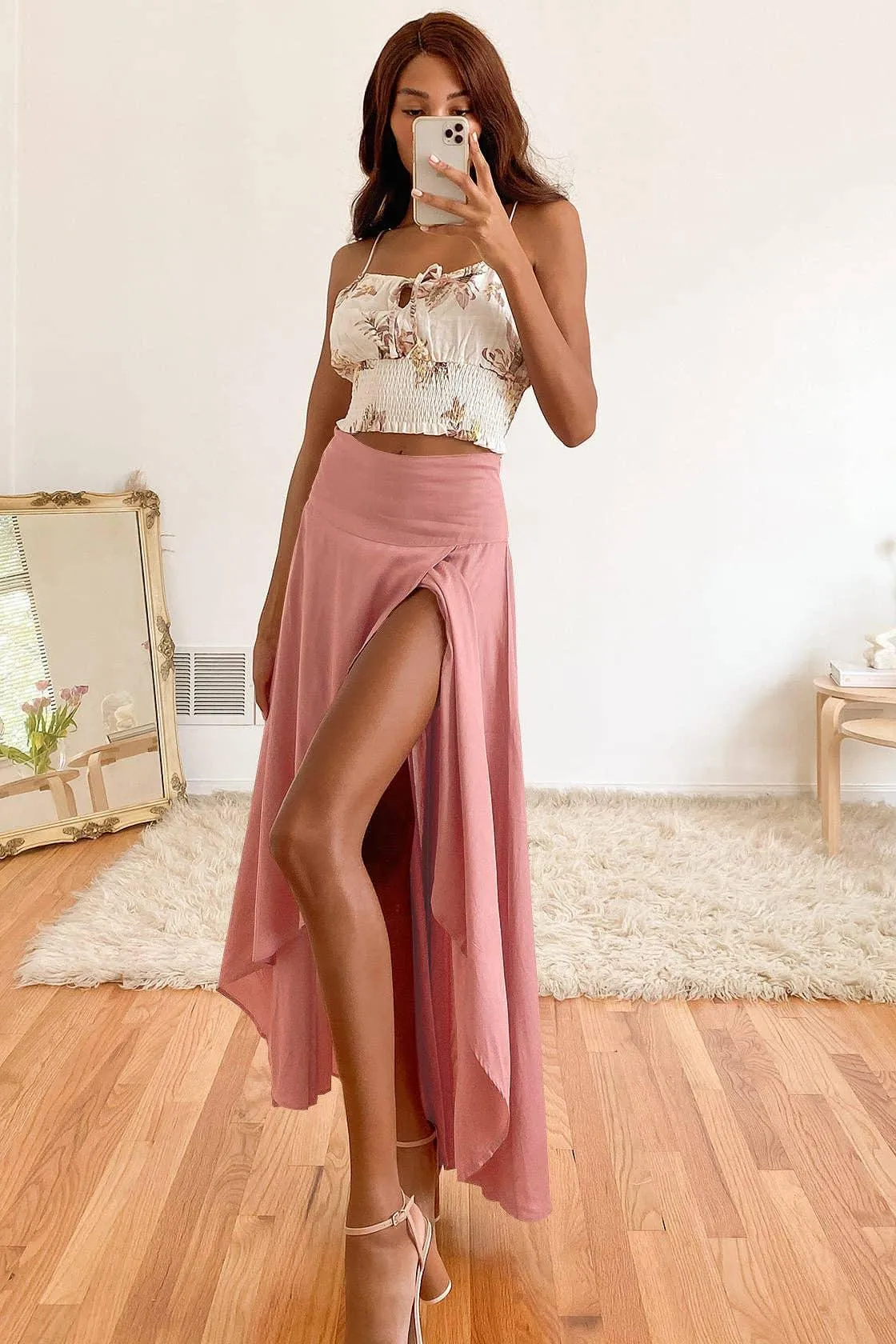 Ladies Inregualr Flounce Daily Ruffled Midi Skirt GQRB