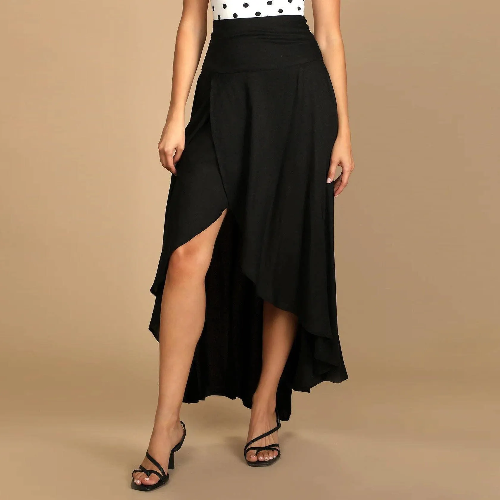 Ladies Inregualr Flounce Daily Ruffled Midi Skirt GQRB
