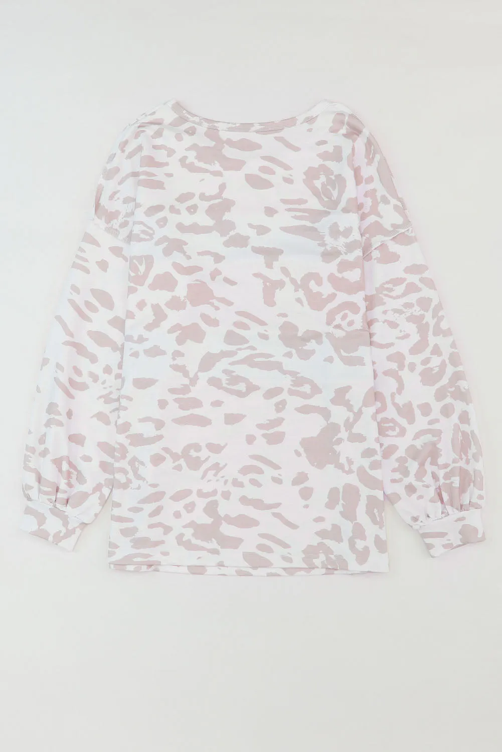 Leopard Animal Print Contrast Stripes Patchwork Puff Sleeve Knit Top