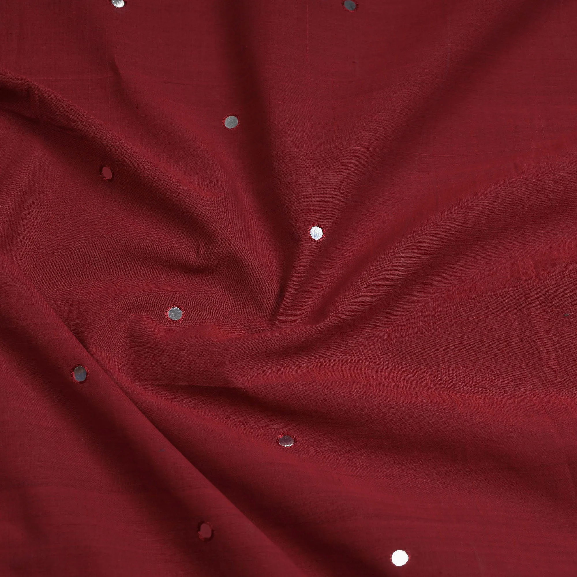 Maroon - Mangalagiri Cotton Sequin Work Kurta Material - 2.5 Meter