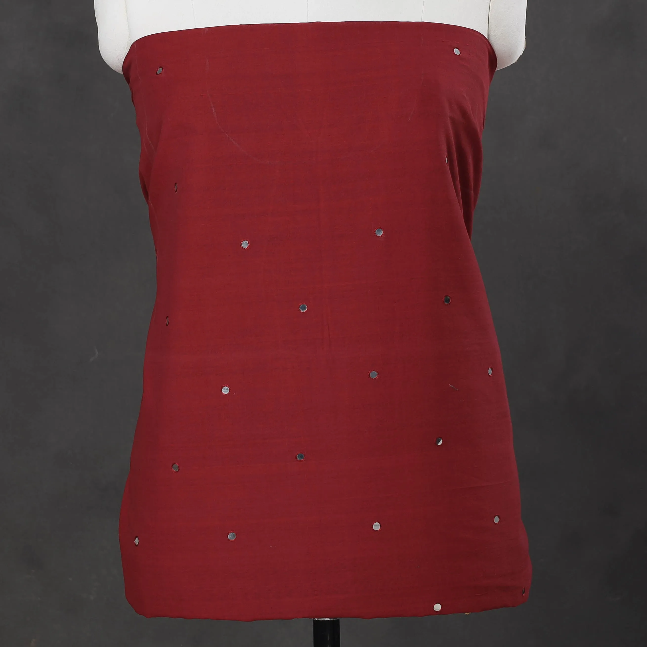 Maroon - Mangalagiri Cotton Sequin Work Kurta Material - 2.5 Meter
