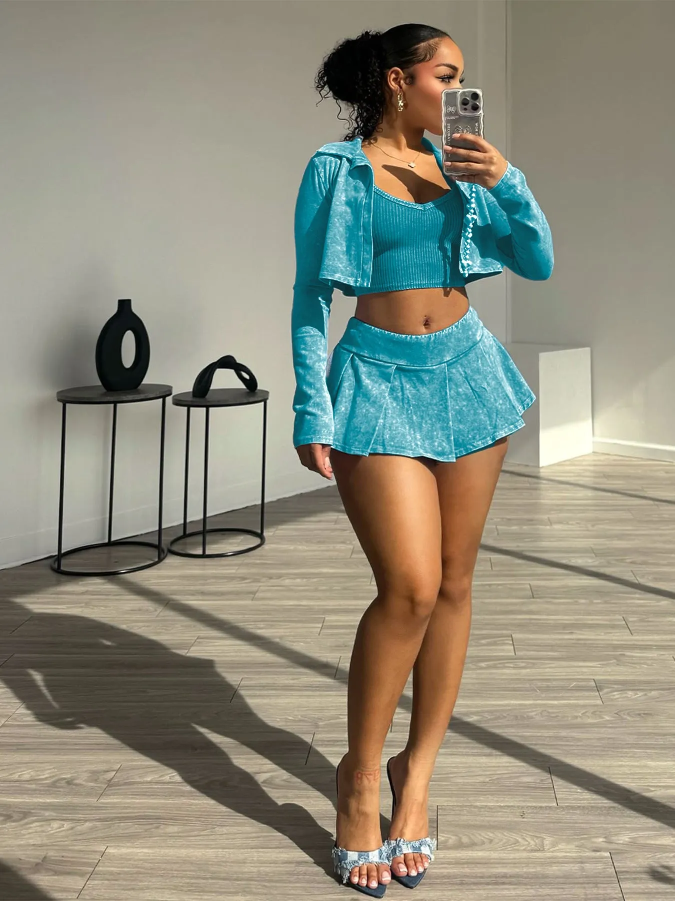 MB FASHION PREMIUM HIGH QUALITY Three-Piece Crop Jacket and Shirt Set 4100LY