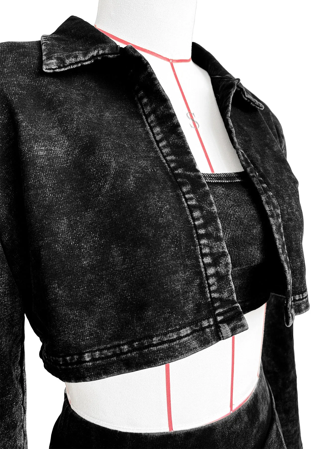MB FASHION PREMIUM HIGH QUALITY Three-Piece Crop Jacket and Shirt Set 4100LY