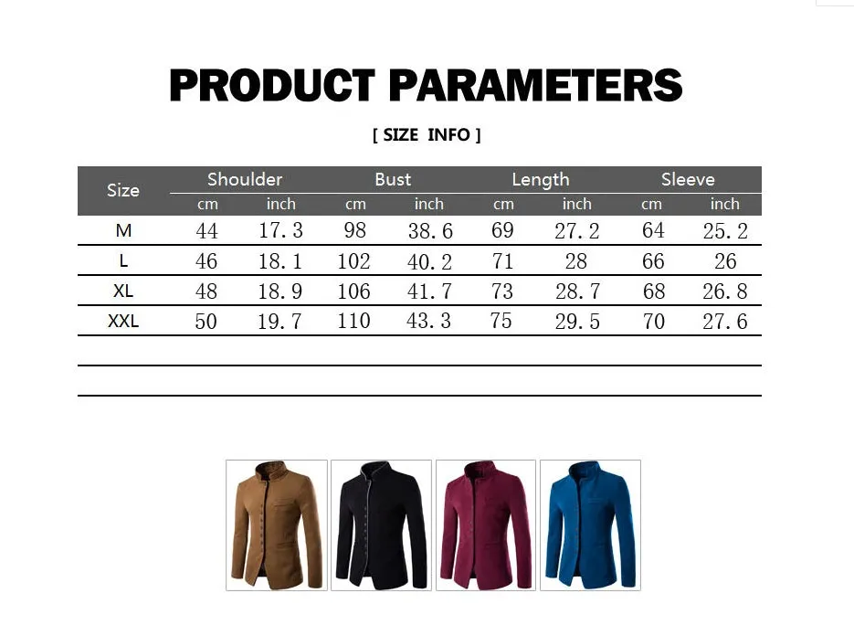 Men Jacket - Wool Single - Breasted Collar