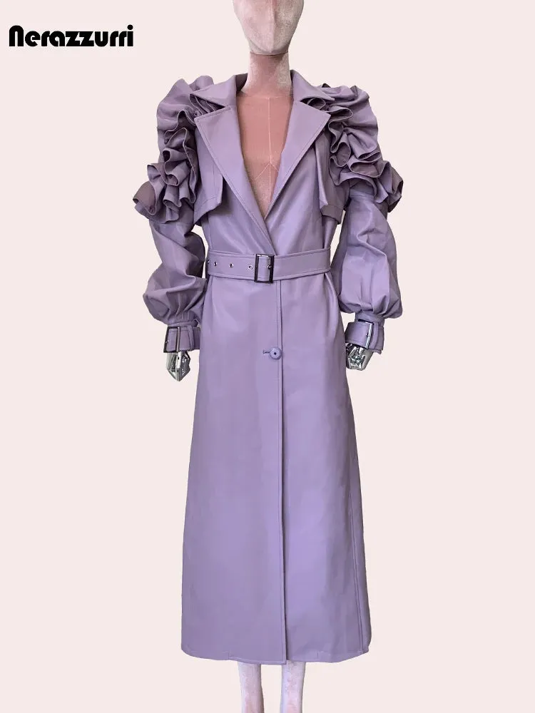 Nerazzurri Pu Leather Trench Coat