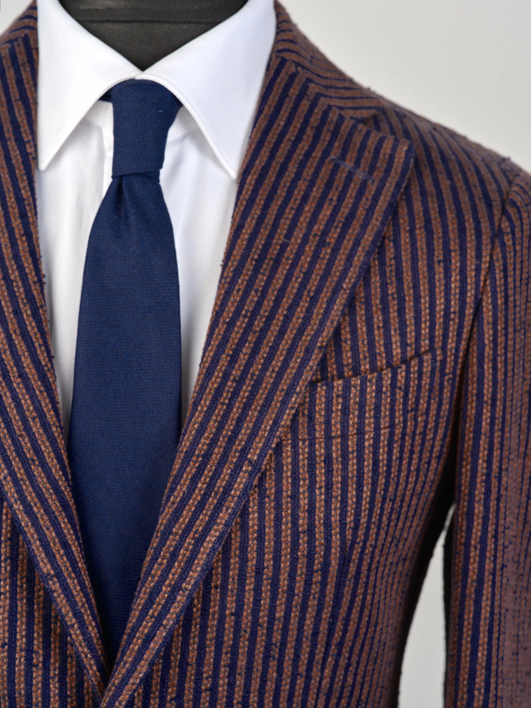 New Suitsupply Havana Bronze/Navy Stripe Linen Ferla Unlined Blazer - Size 38R