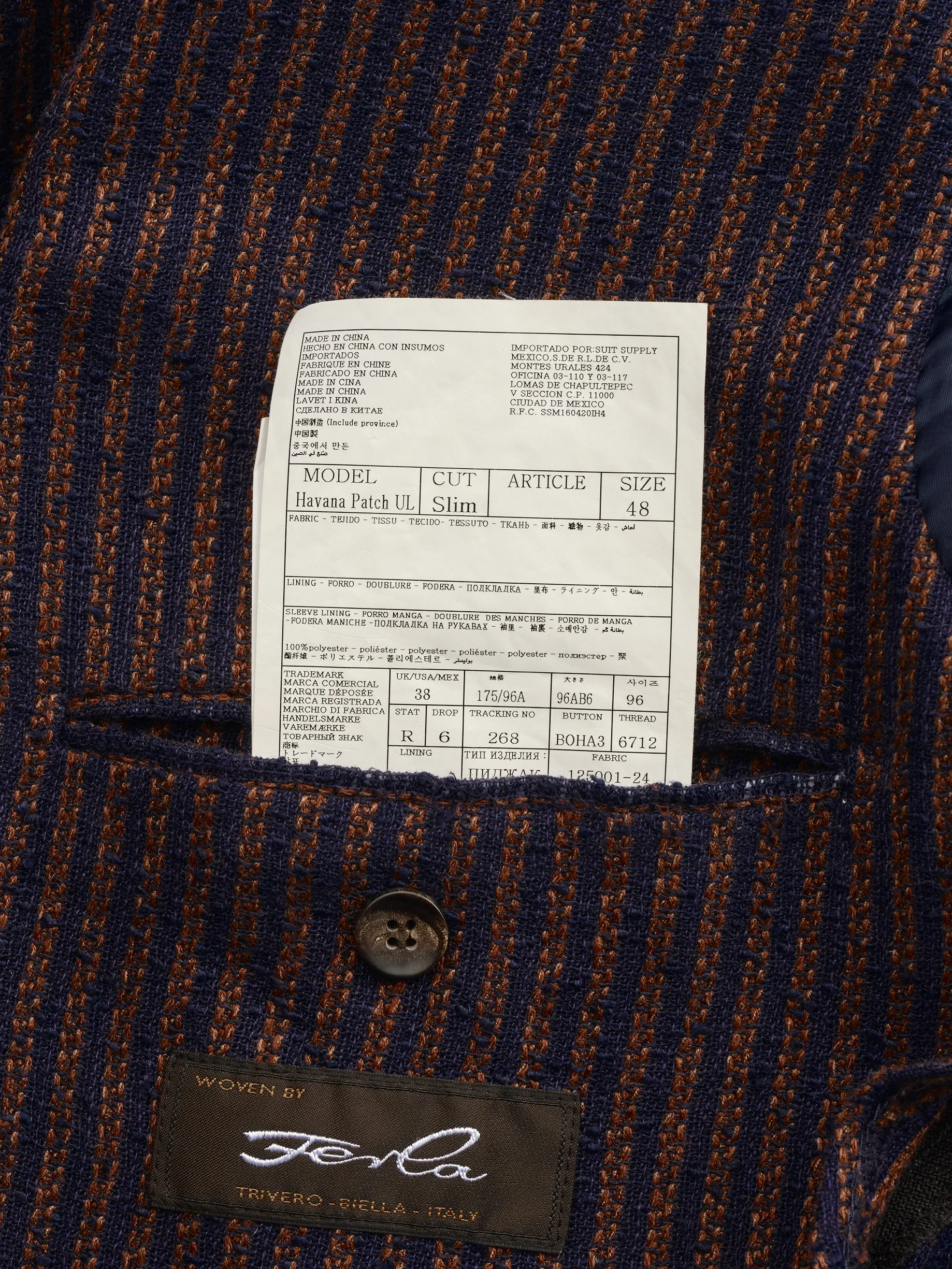 New Suitsupply Havana Bronze/Navy Stripe Linen Ferla Unlined Blazer - Size 38R
