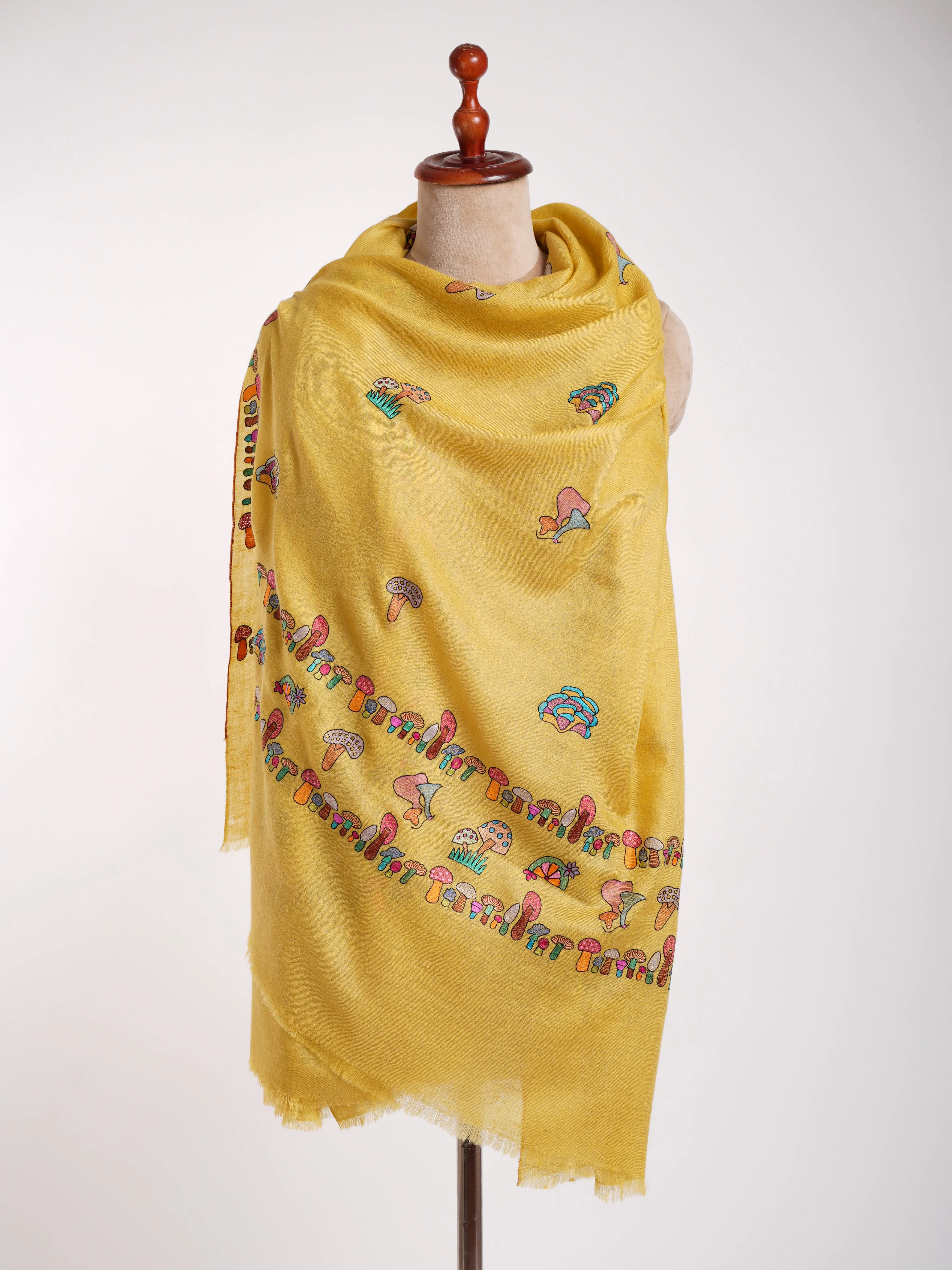 Ombre Happy Mushrooms Embroidered Pashmina Shawl