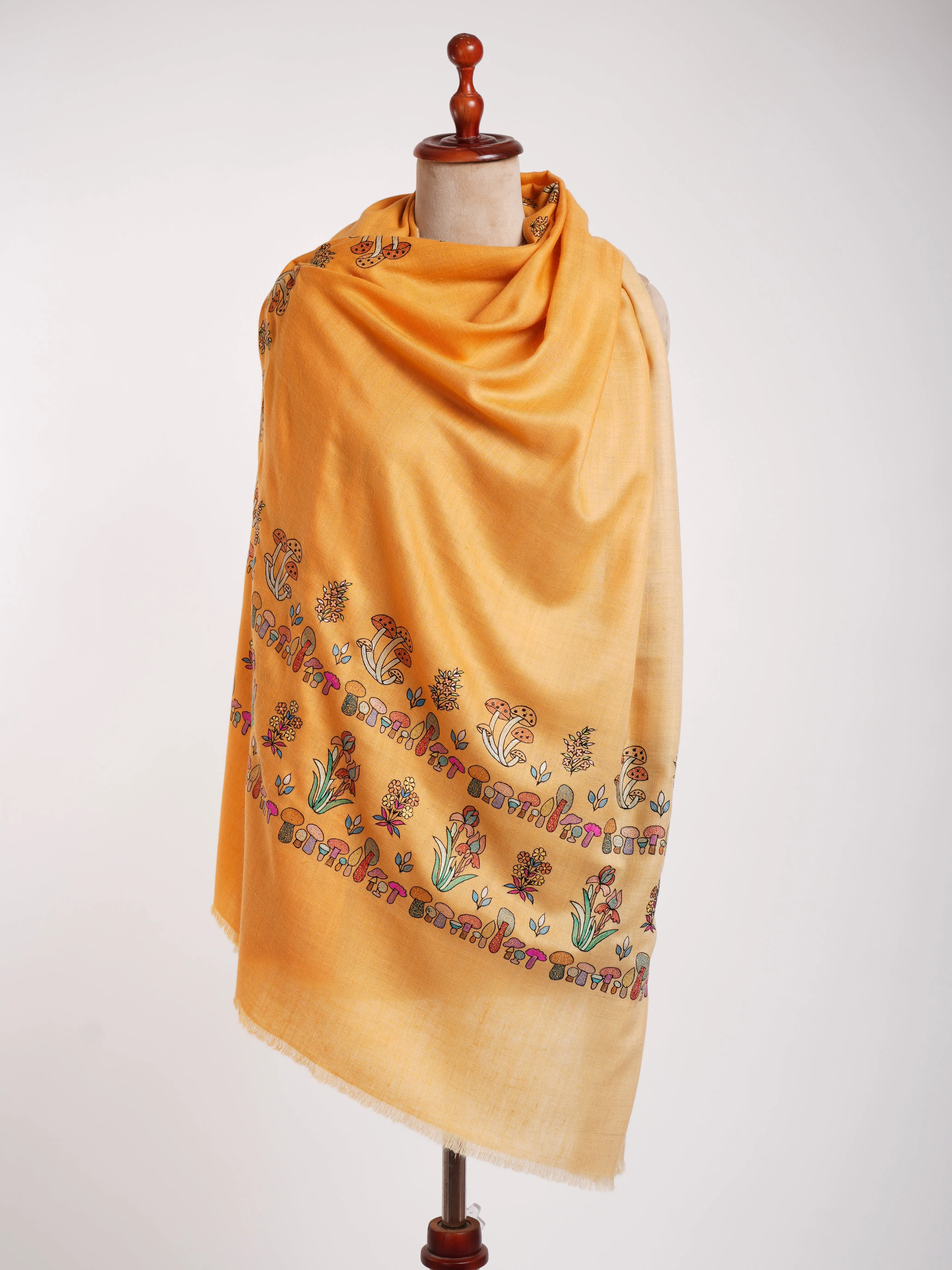 Ombre Happy Mushrooms Embroidered Pashmina Shawl