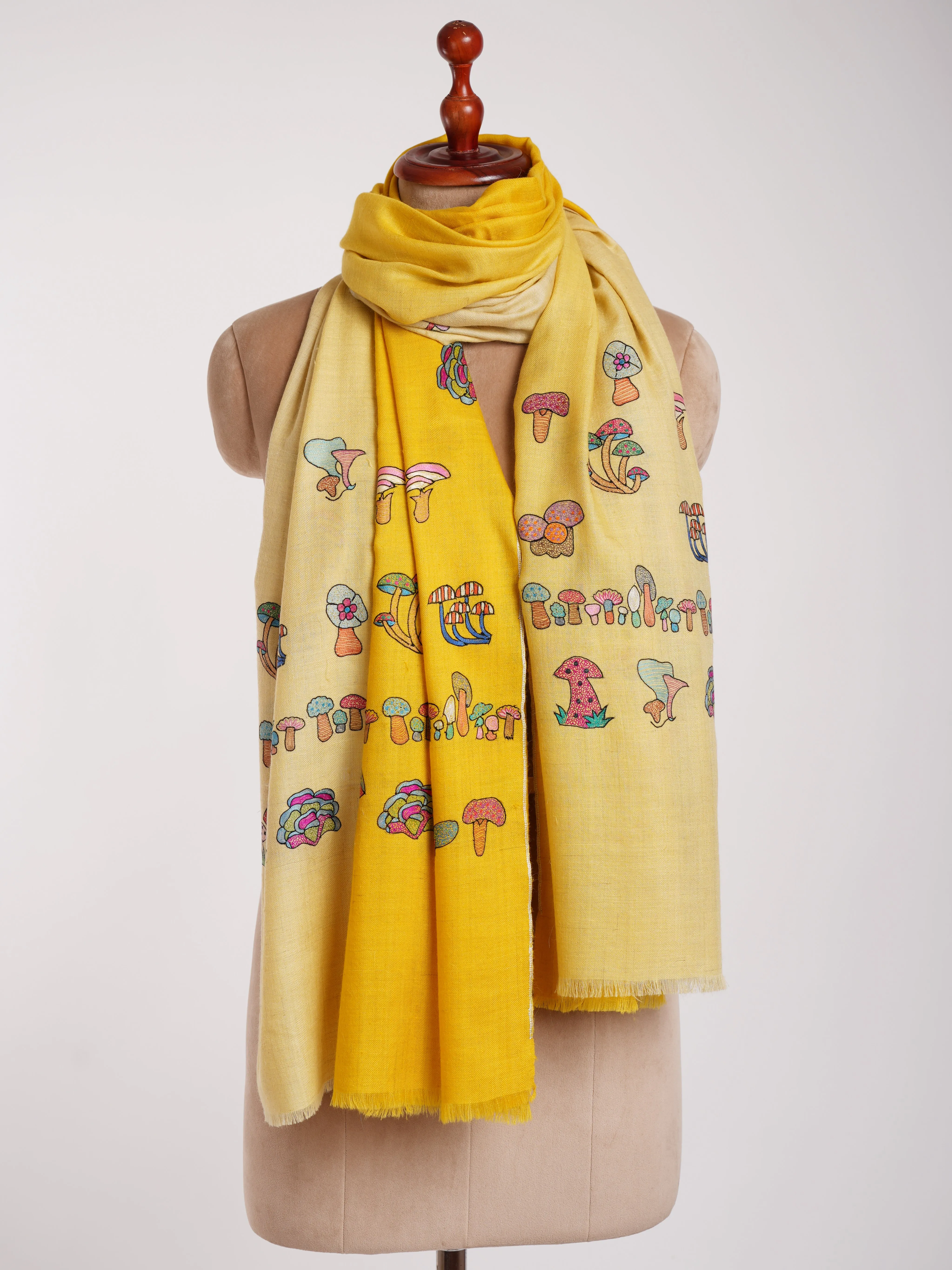 Ombre Happy Mushrooms Embroidered Pashmina Shawl