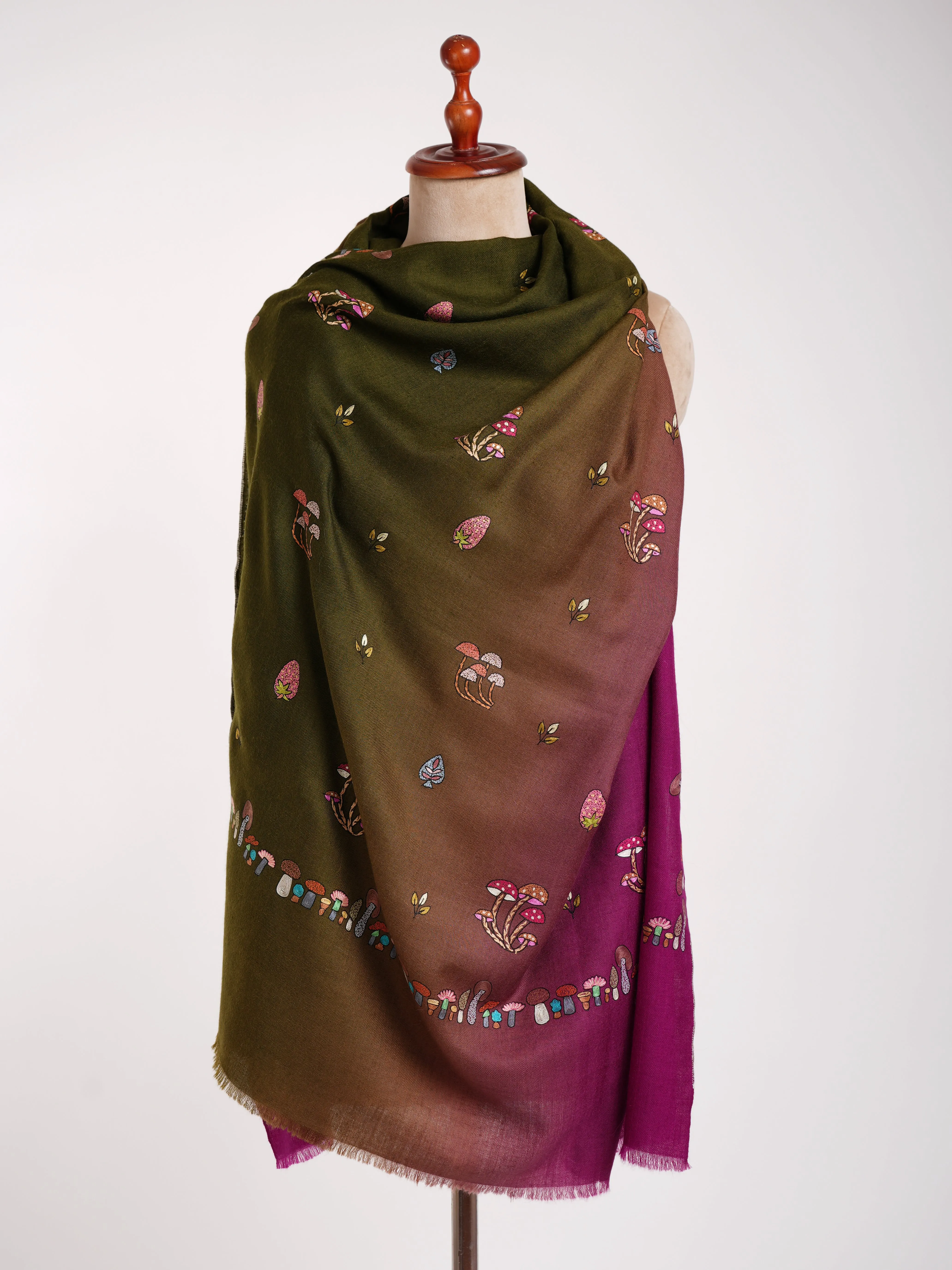 Ombre Happy Mushrooms Embroidered Pashmina Shawl