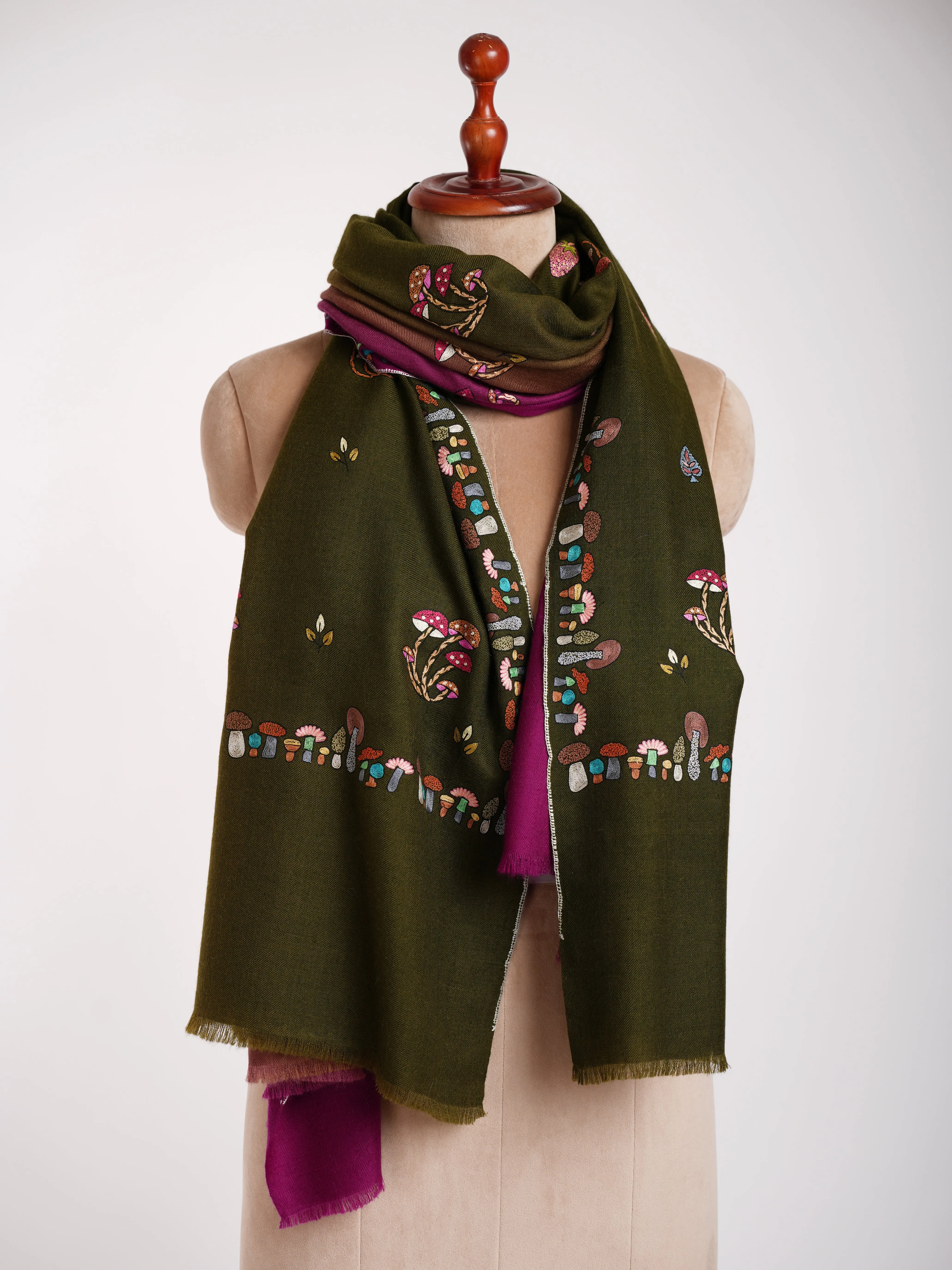 Ombre Happy Mushrooms Embroidered Pashmina Shawl