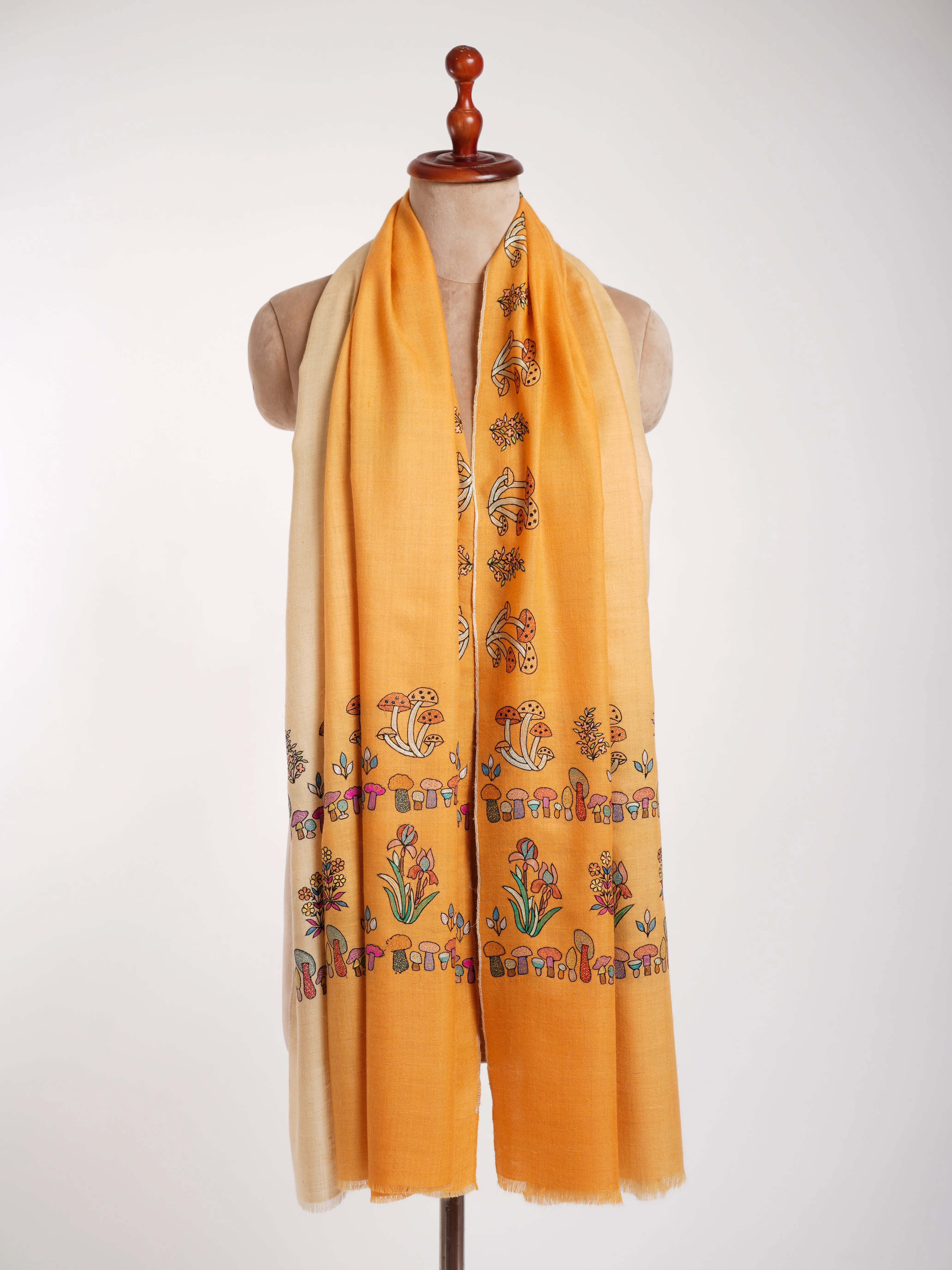 Ombre Happy Mushrooms Embroidered Pashmina Shawl