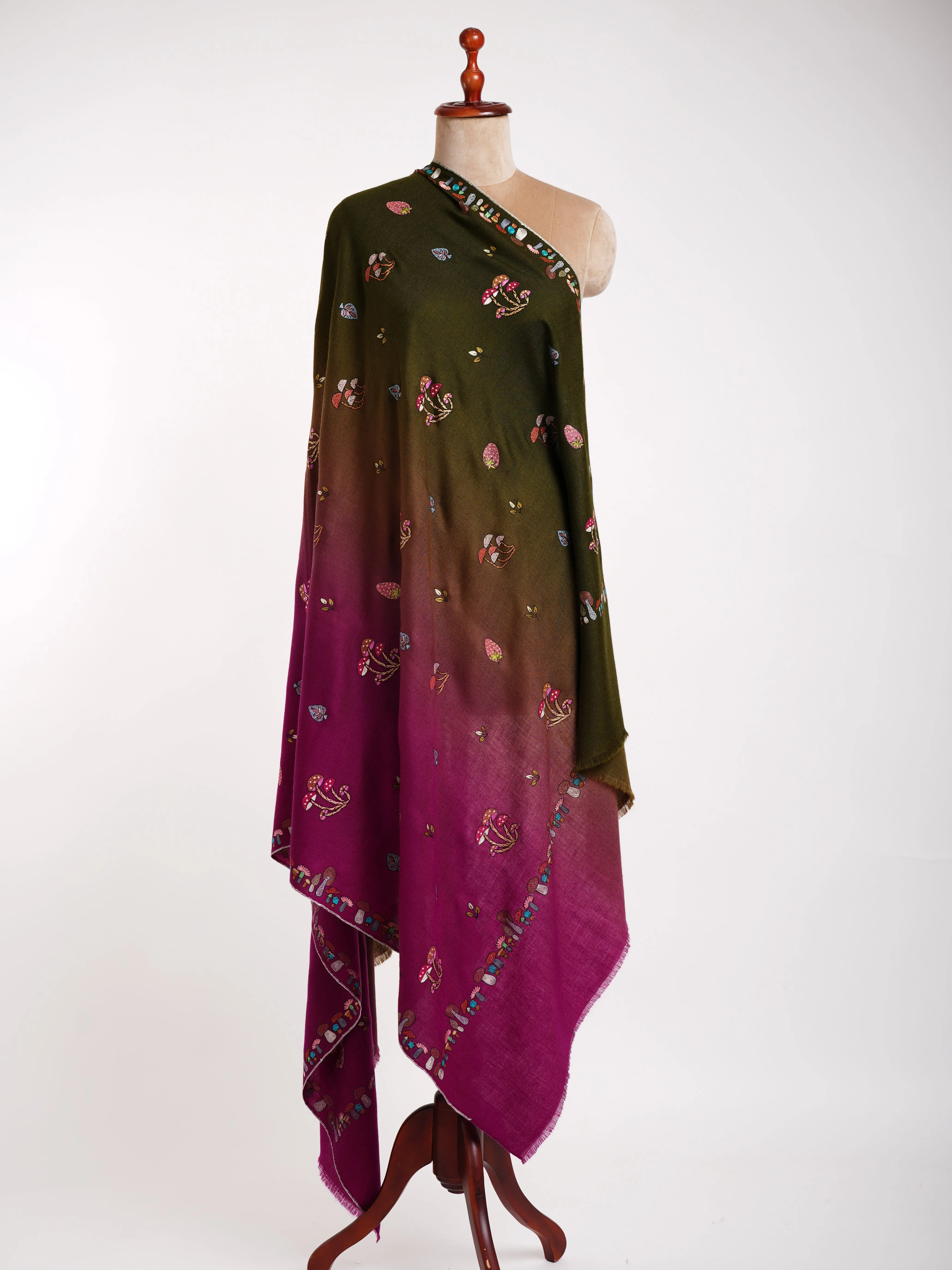 Ombre Happy Mushrooms Embroidered Pashmina Shawl