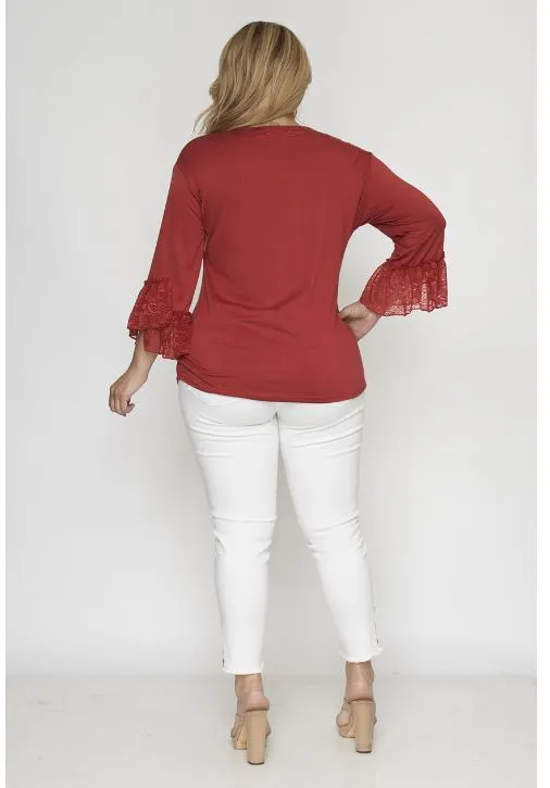 Rust Red Lace Accent Plus Size Tunic Top