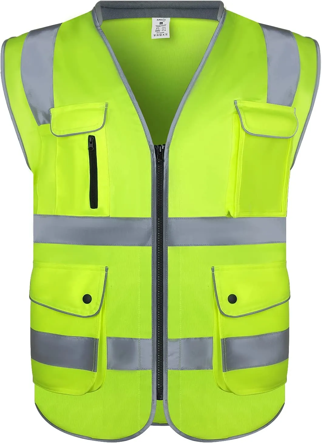 Safety Vest, High Visibility Reflective, 9 Pockets and Padded Neck, for Full Protection