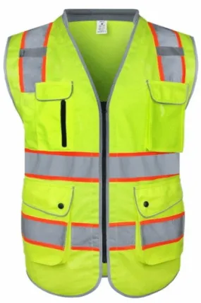 Safety Vest, High Visibility Reflective, 9 Pockets and Padded Neck, for Full Protection