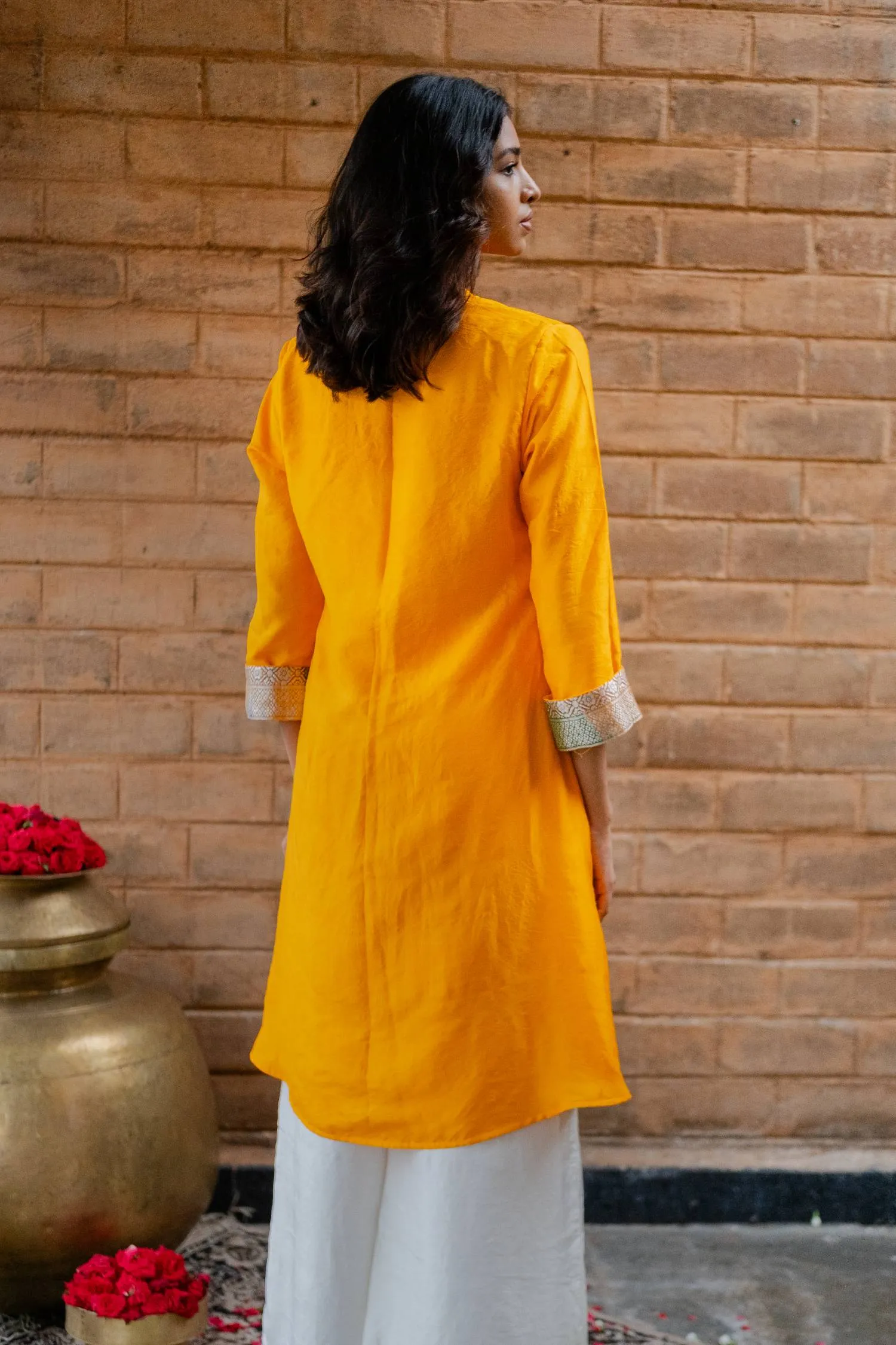 Silk asymmetric tunic with vintage Benaras cuff- Tarabhai