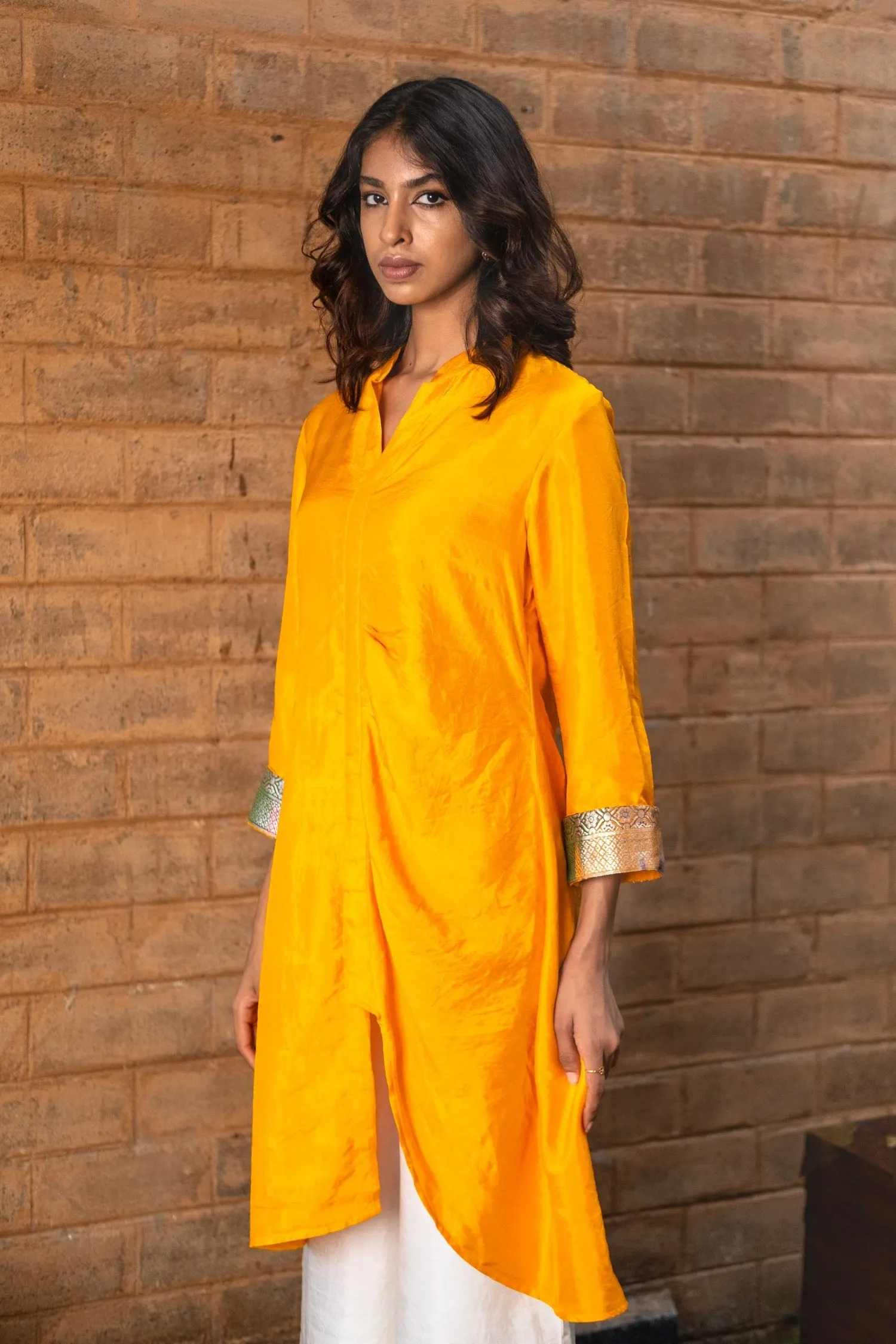 Silk asymmetric tunic with vintage Benaras cuff- Tarabhai