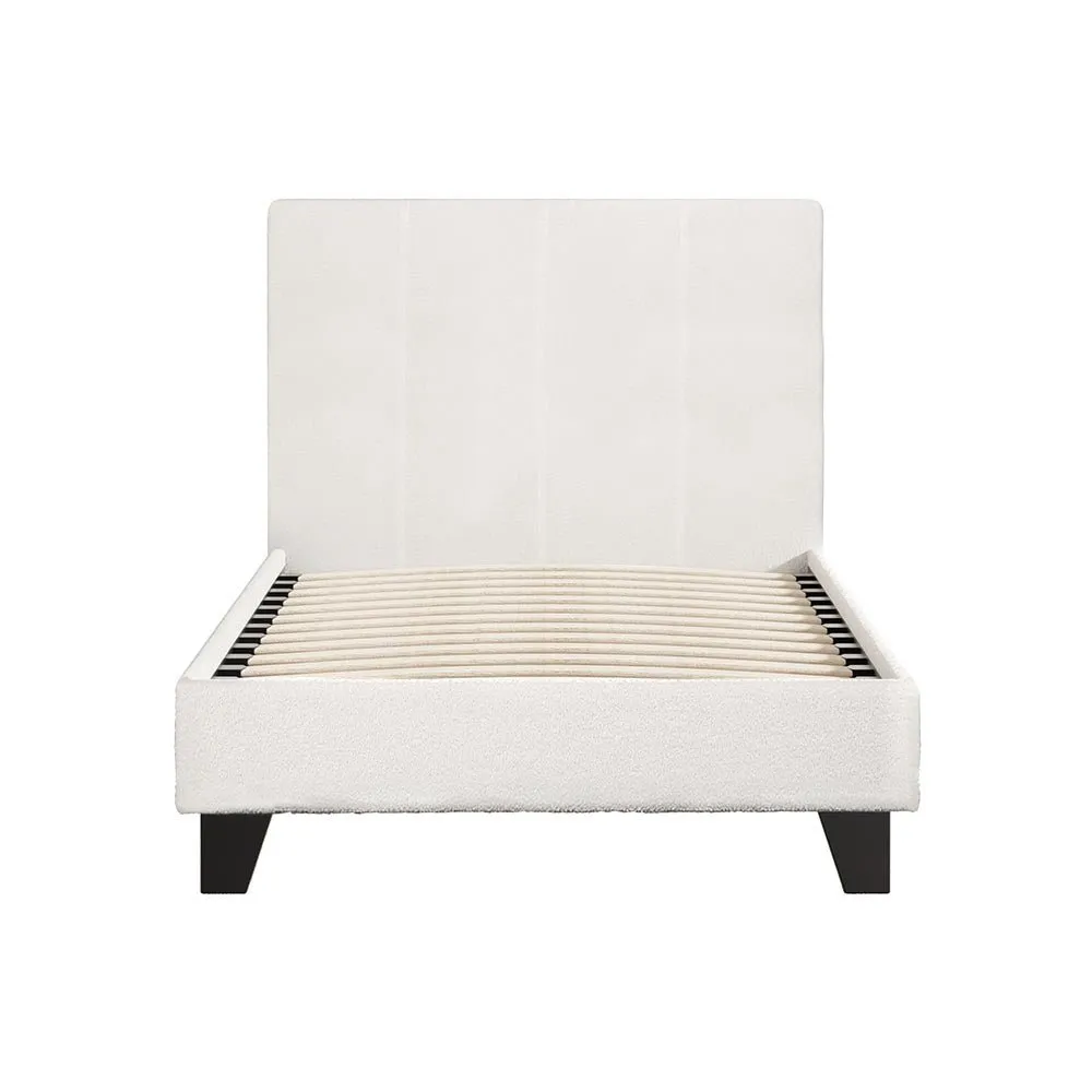 Single Premium Package | Coogee Bed Frame Cuddly White Bouclé, Algarve Euro Top Pocket Spring Mattress (Medium Firm) & Pillowtop Mattress Topper