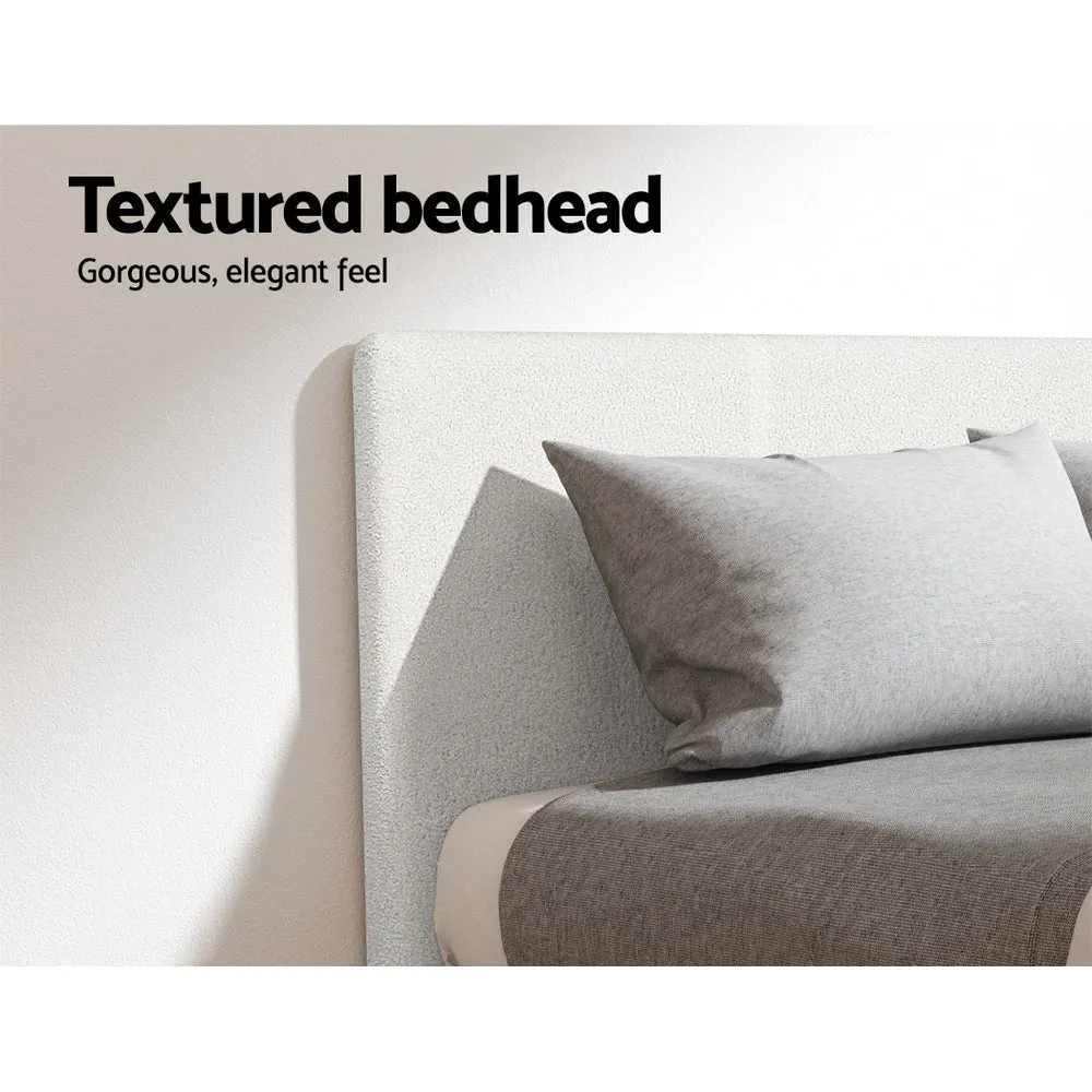 Single Premium Package | Coogee Bed Frame Cuddly White Bouclé, Algarve Euro Top Pocket Spring Mattress (Medium Firm) & Pillowtop Mattress Topper