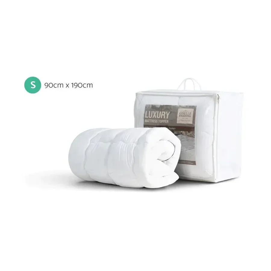 Single Premium Package | Coogee Bed Frame Cuddly White Bouclé, Algarve Euro Top Pocket Spring Mattress (Medium Firm) & Pillowtop Mattress Topper