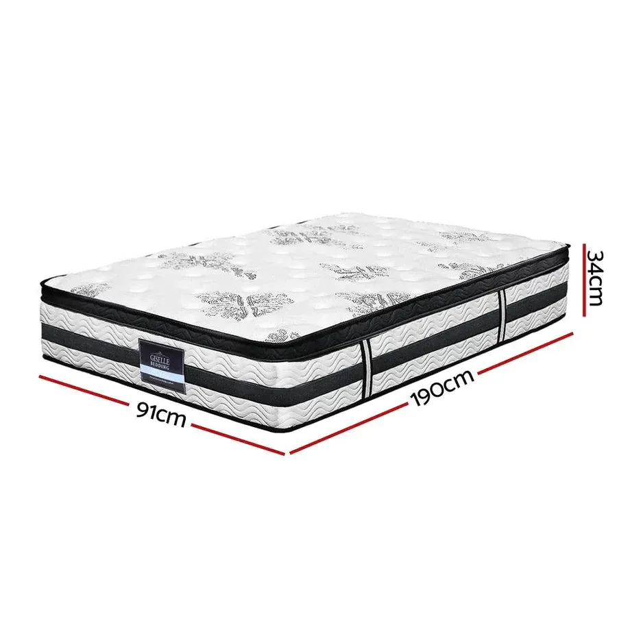 Single Premium Package | Coogee Bed Frame Cuddly White Bouclé, Algarve Euro Top Pocket Spring Mattress (Medium Firm) & Pillowtop Mattress Topper