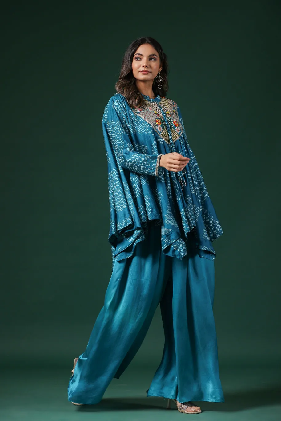 Sky Blue Embroidered Premium Silk Tunic & Palazzo Set