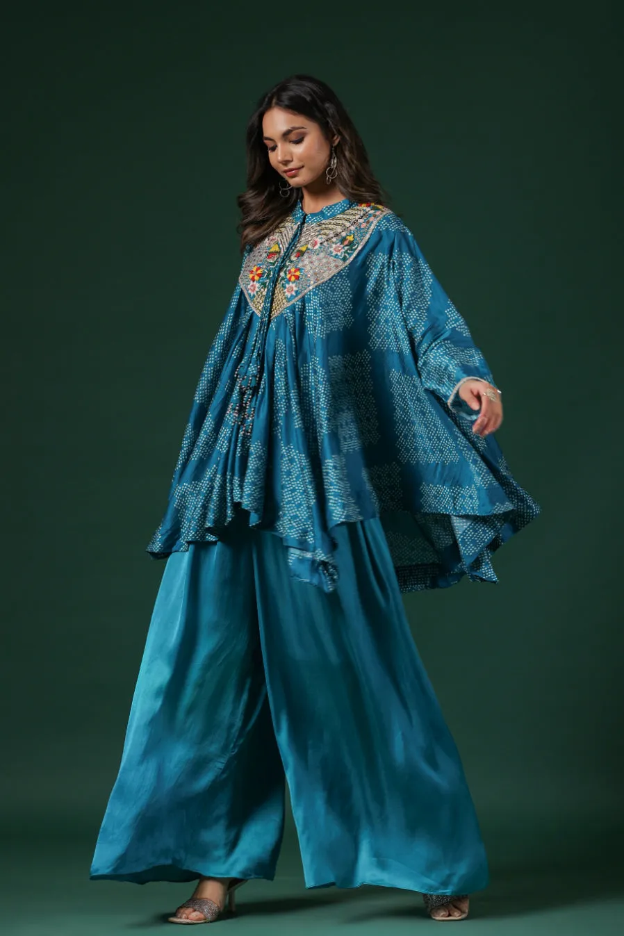 Sky Blue Embroidered Premium Silk Tunic & Palazzo Set