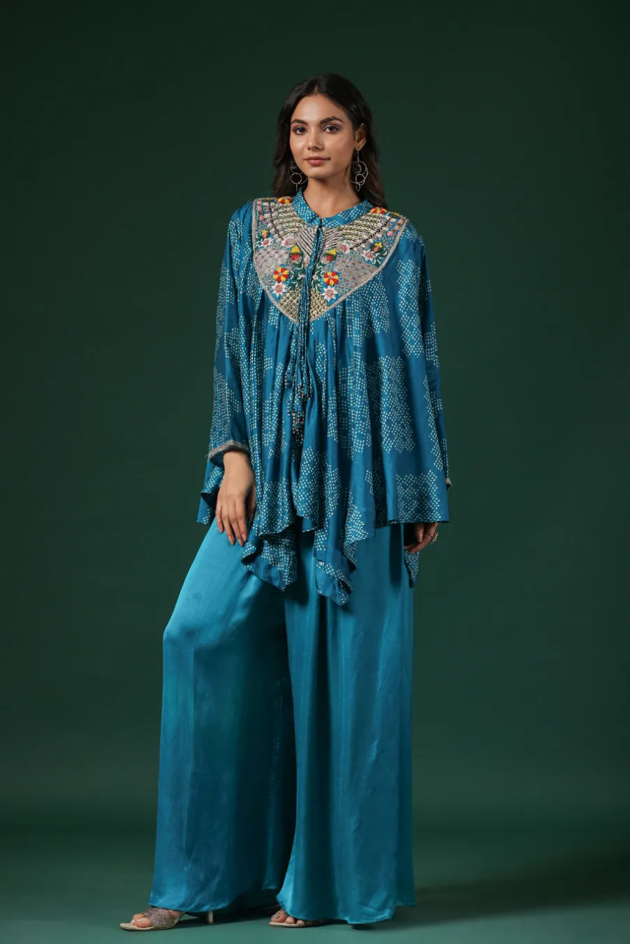 Sky Blue Embroidered Premium Silk Tunic & Palazzo Set