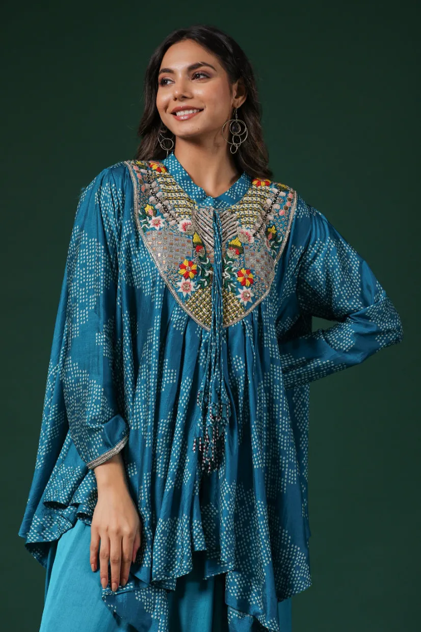 Sky Blue Embroidered Premium Silk Tunic & Palazzo Set
