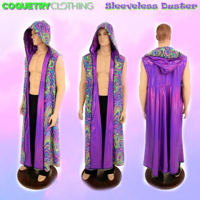 Sleeveless Reversible Hooded Duster