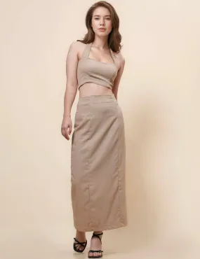 String Tie Halter Bandeau Midi Split Skirt Set 2TZ2192