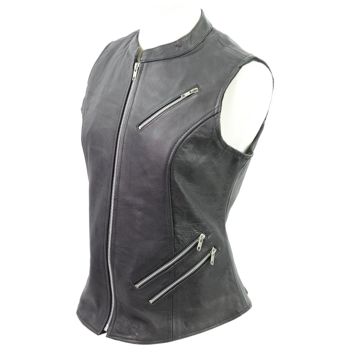 Vance Leather VL1028N Ladies Naked Leather Zipper Vest