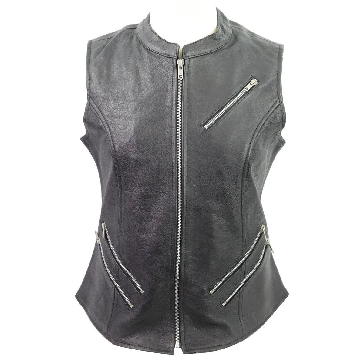 Vance Leather VL1028N Ladies Naked Leather Zipper Vest