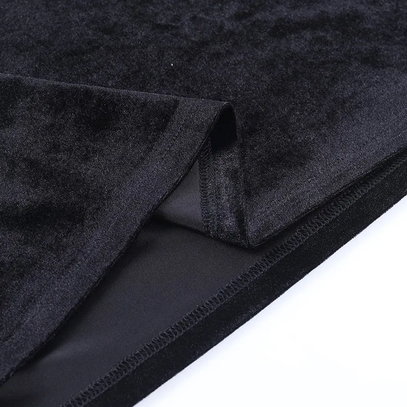 VenusFox Goth Apparel Black Sexy Lace Dress Trim A Line Mini Dresses Side Drawstring Hollow Out Punk Party Clubwear Camisole Dress