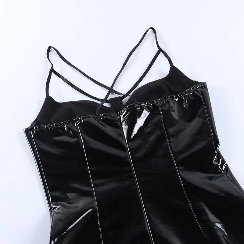 VenusFox Gothic Summer Sexy High Waist Woman Dress Mall Goth Punk V Neck Zipper Split Y2K Spaghetti Strap Dress Egirl Club Alt Clothes