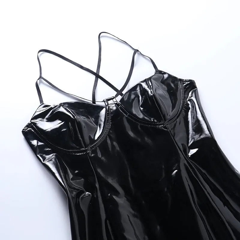VenusFox Gothic Summer Sexy High Waist Woman Dress Mall Goth Punk V Neck Zipper Split Y2K Spaghetti Strap Dress Egirl Club Alt Clothes