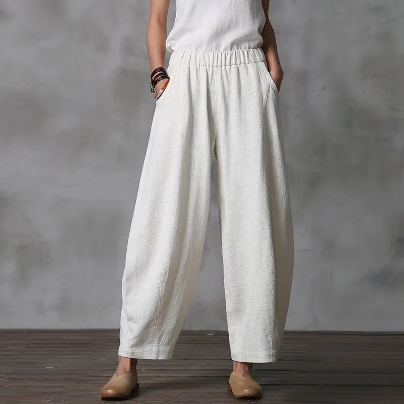 Women Casual Linen Cotton Wide Leg Pants BZ981103