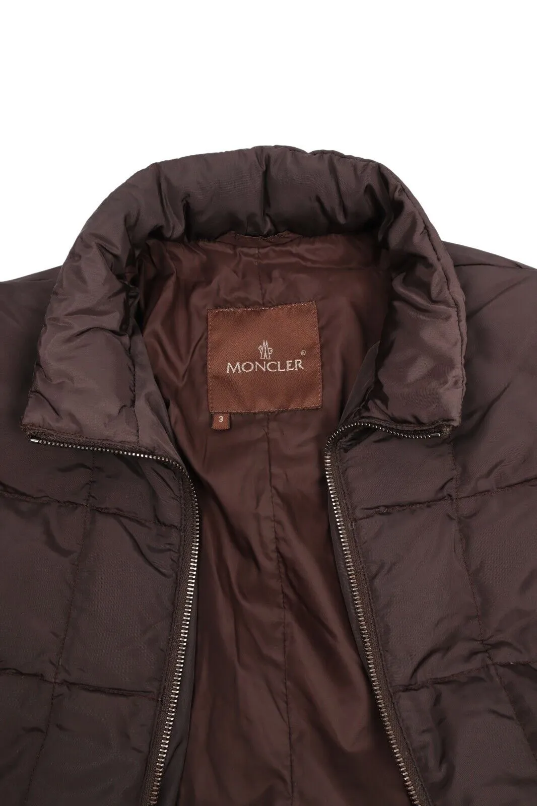 Women's Vintage MONCLER Brown Nylon Quilted Puffer Down Coat Long Jacket Size 3