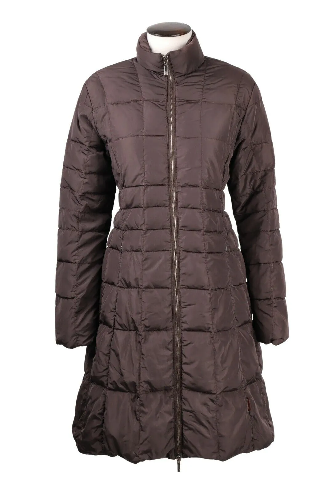 Women's Vintage MONCLER Brown Nylon Quilted Puffer Down Coat Long Jacket Size 3
