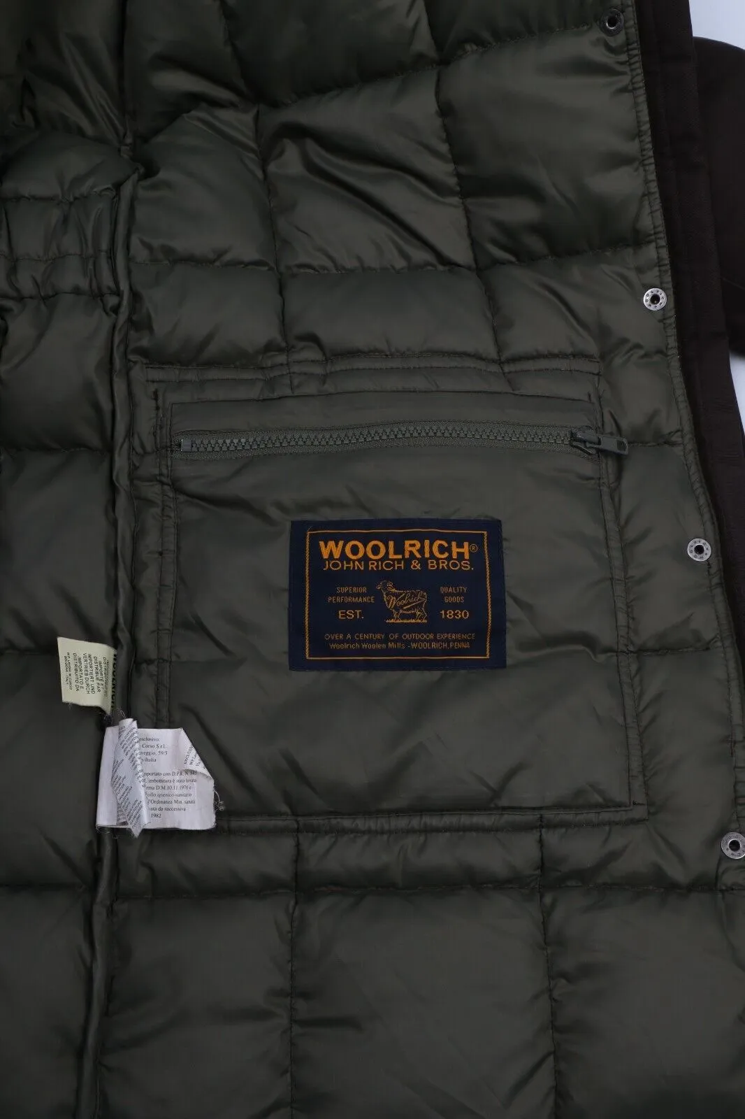 Women's WOOLRICH Brown Nylon Quilted Puffer Down Coat Long Jacket Size M