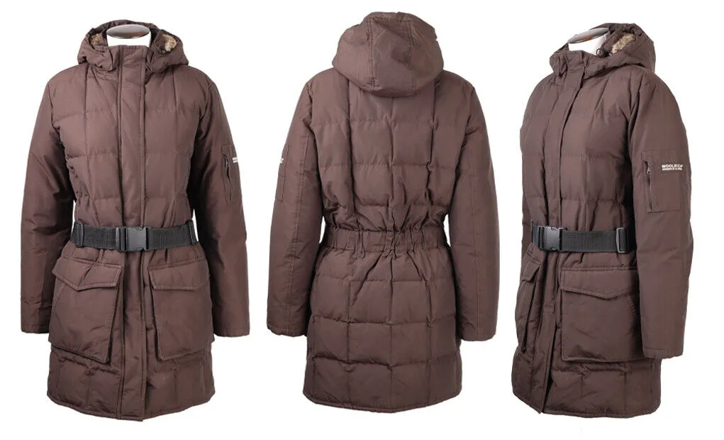 Women's WOOLRICH Brown Nylon Quilted Puffer Down Coat Long Jacket Size M