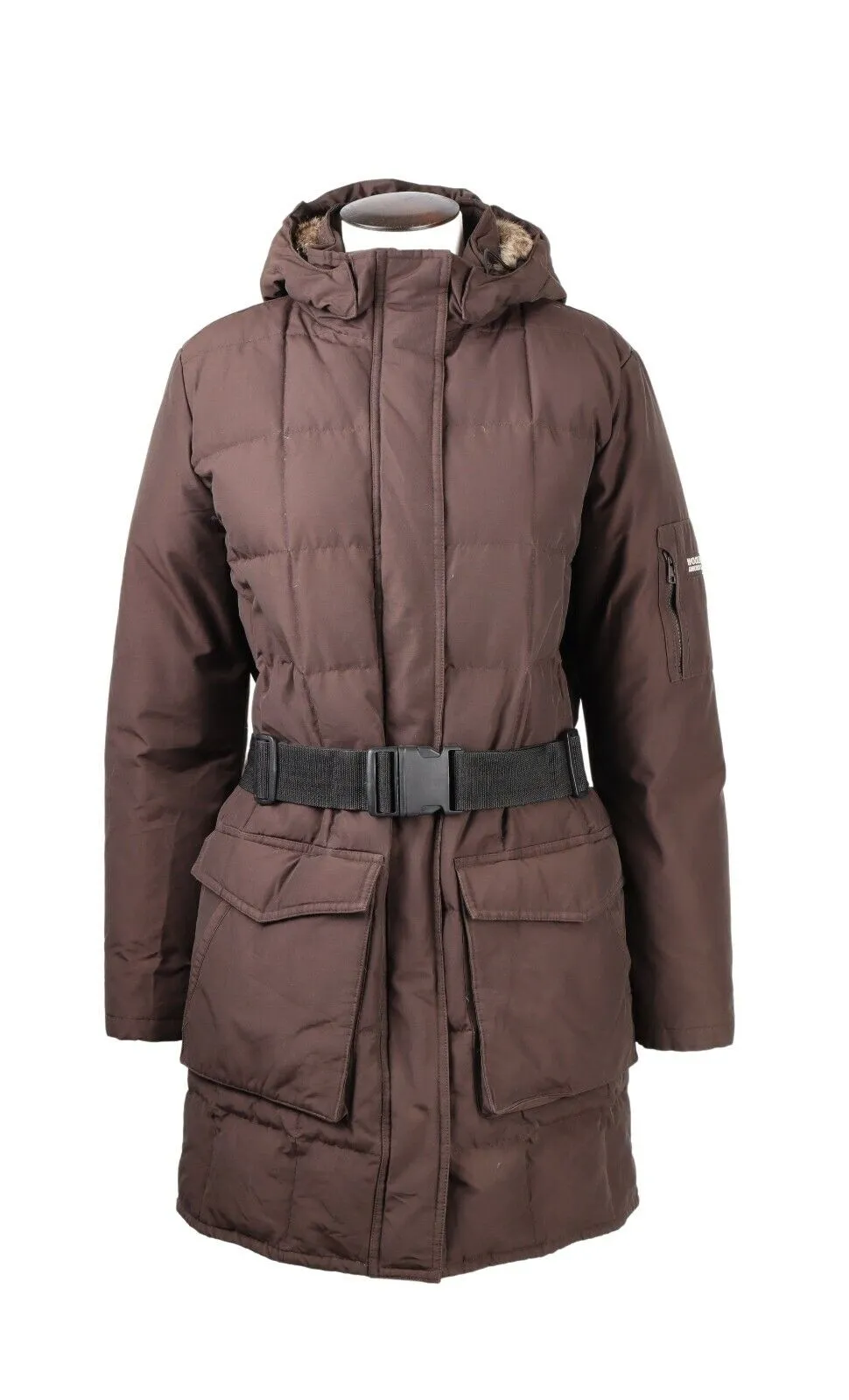 Women's WOOLRICH Brown Nylon Quilted Puffer Down Coat Long Jacket Size M