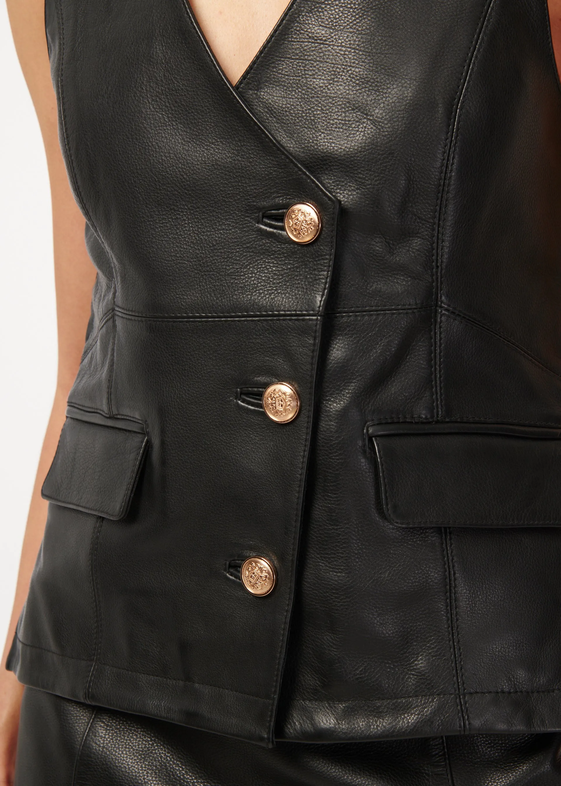 Yelan Genuine Leather Vest Black